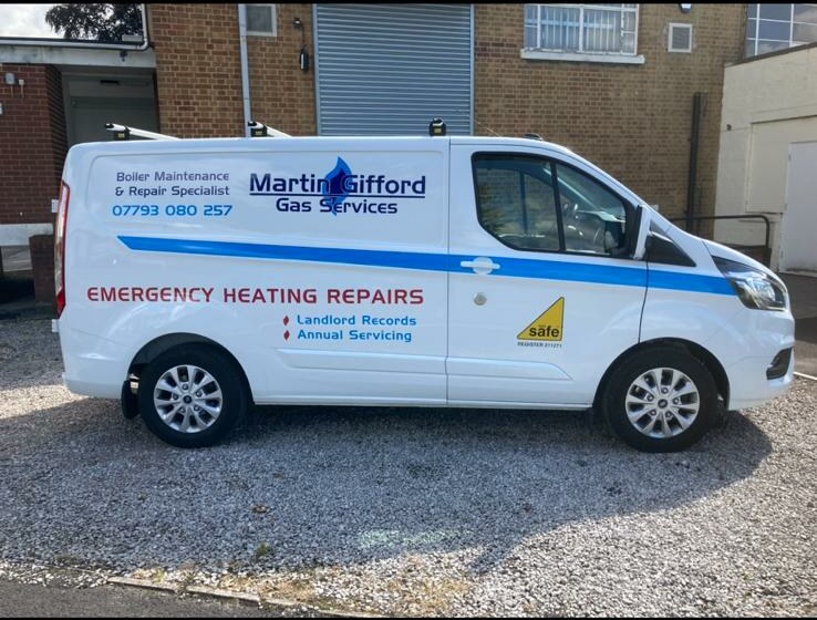 The Martin Gifford Gas Services van: emergency heating repairs, landlord records and annual servicing, Gas Safe registered